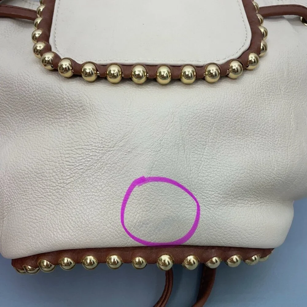 Big Buddha Mini Small Bucket Backpack Shoulder Bag Cinch Studded Cream Beige